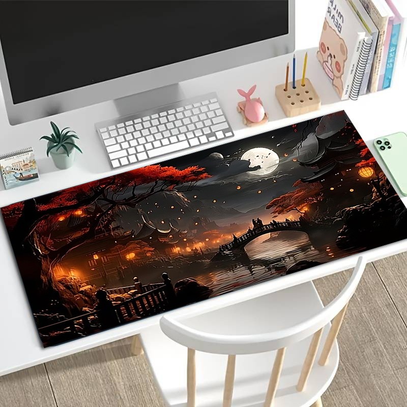 1pc Diatomite Extra-Large Mouse Pad | Card Game Mat, Moonlit Night Red Maple A