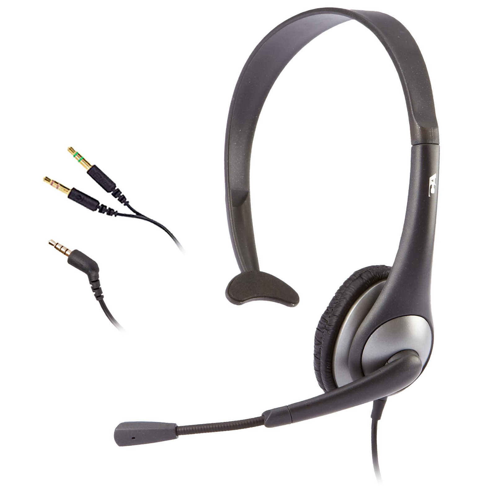Cyber Acoustics AC 104 Mono Headset Gray 3.5mm Classroom Headphones with Mic