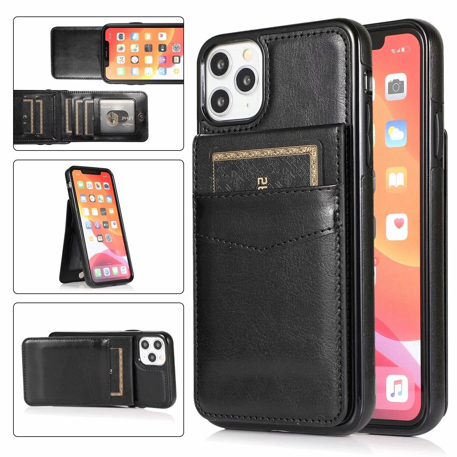 Luxury Leather Card Slot Back Cover Case for 11 12 13 14 15 S21 S22 S23 S24 S20