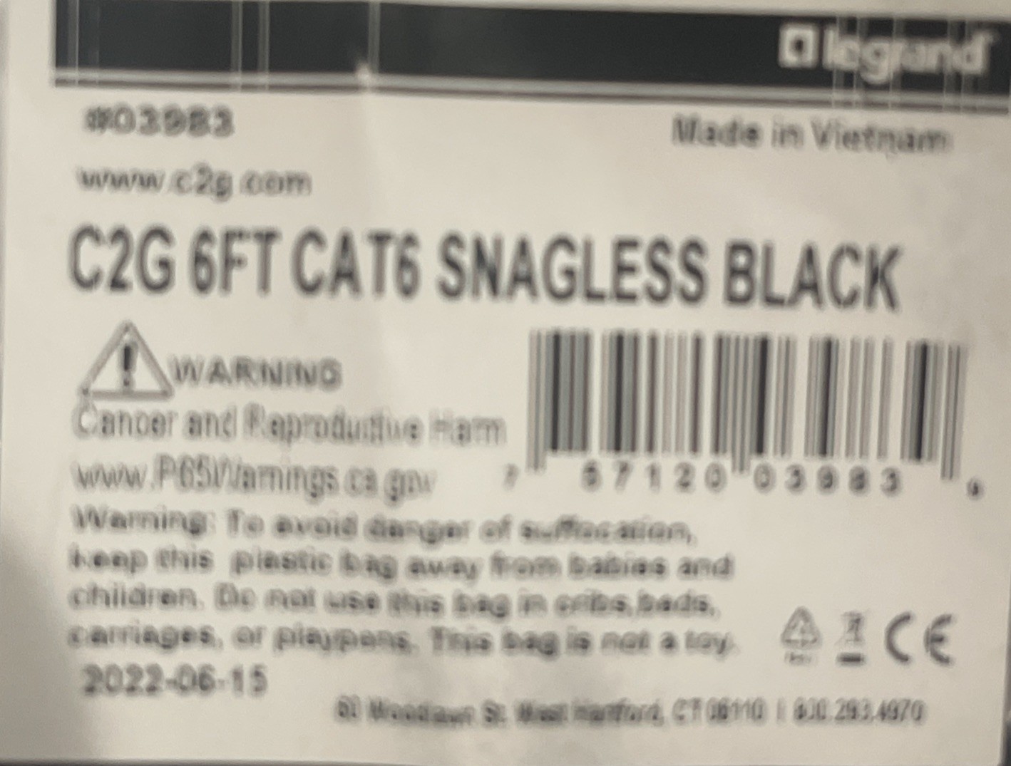 C2G Cat6 Snagless Unshielded Ethernet Network Patch Cable Black 6' 03983