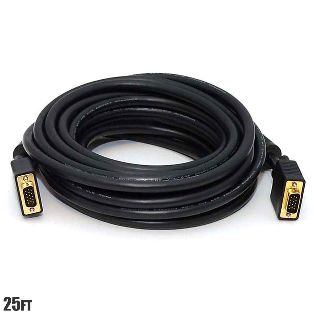 25FT VGA SVGA HD15 Male to Male Monitor Video Cable PC Laptop Gold Plated CL2