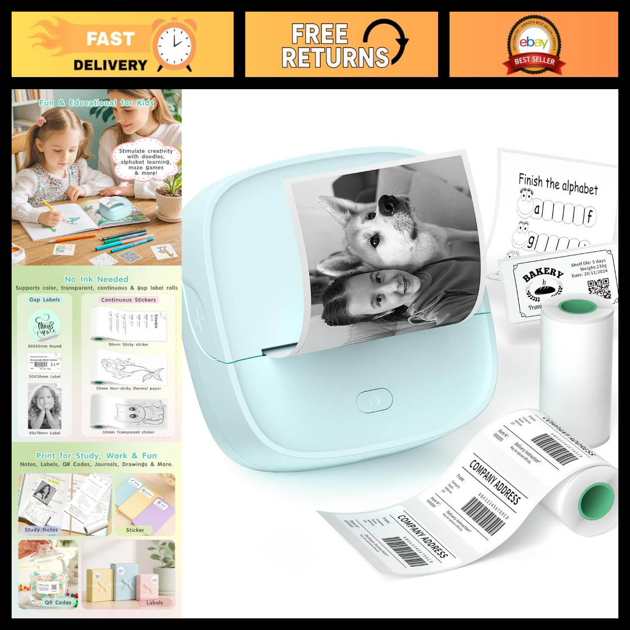 Mini Portable Thermal Sticker Printer - Inkless Bluetooth Label Maker for DIY Cr