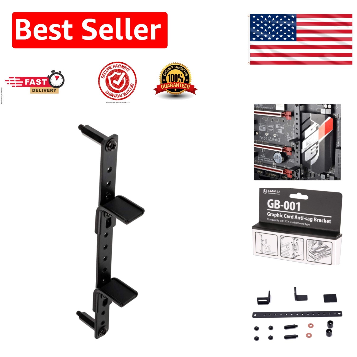 Sleek Black Graphic Card Anti-Sag Bracket for Optimal PC Stability and Style