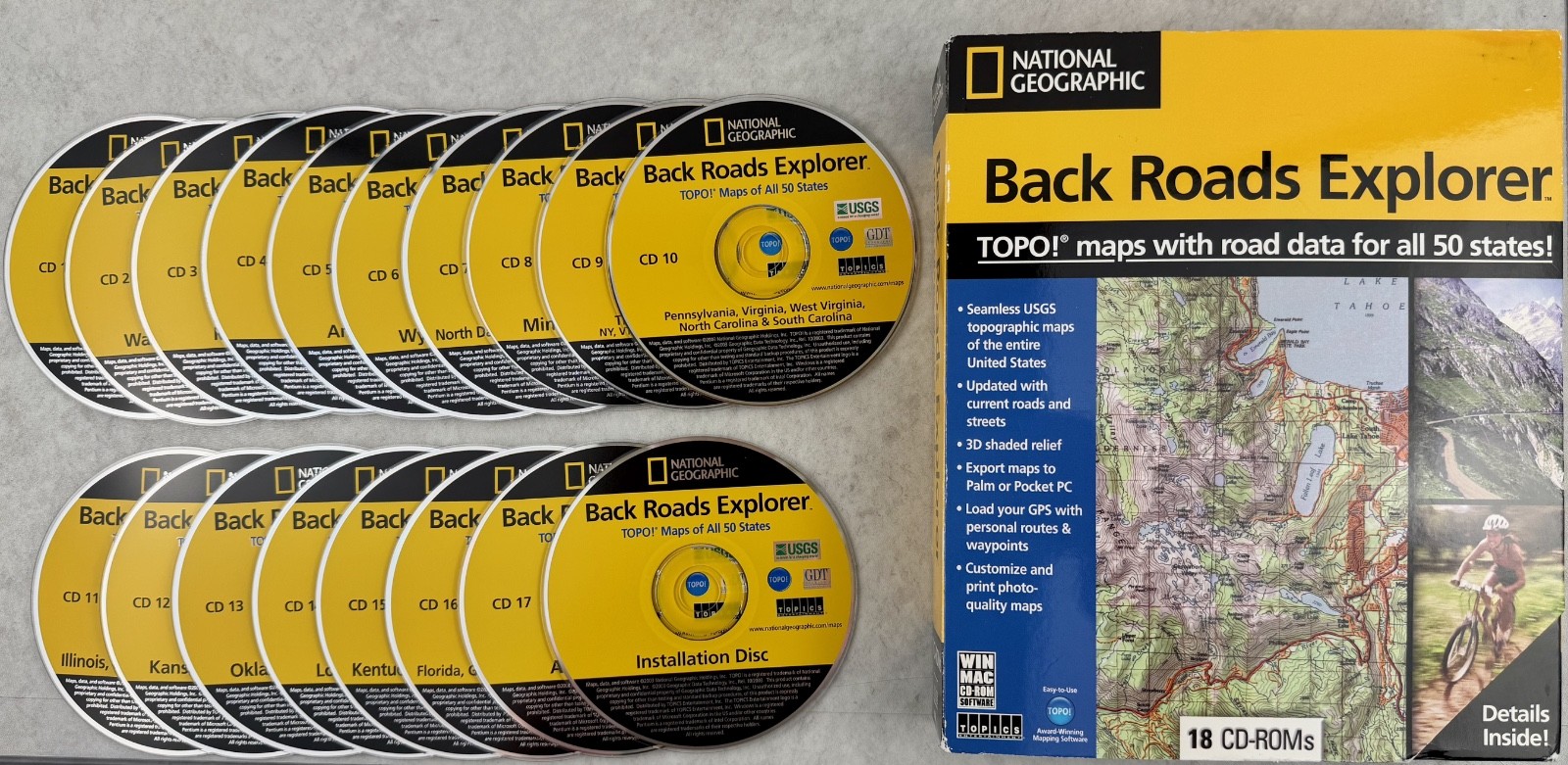 National Geographic Back Roads Explorer Complete All 50 State Maps Inc 18 CD Set