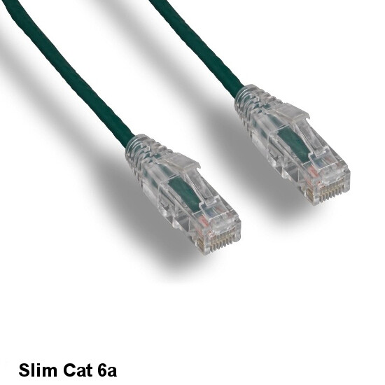 KNTK Green 25ft Slim Cat6a UTP Patch Cable 28AWG Ethernet RJ45 Network Snagless