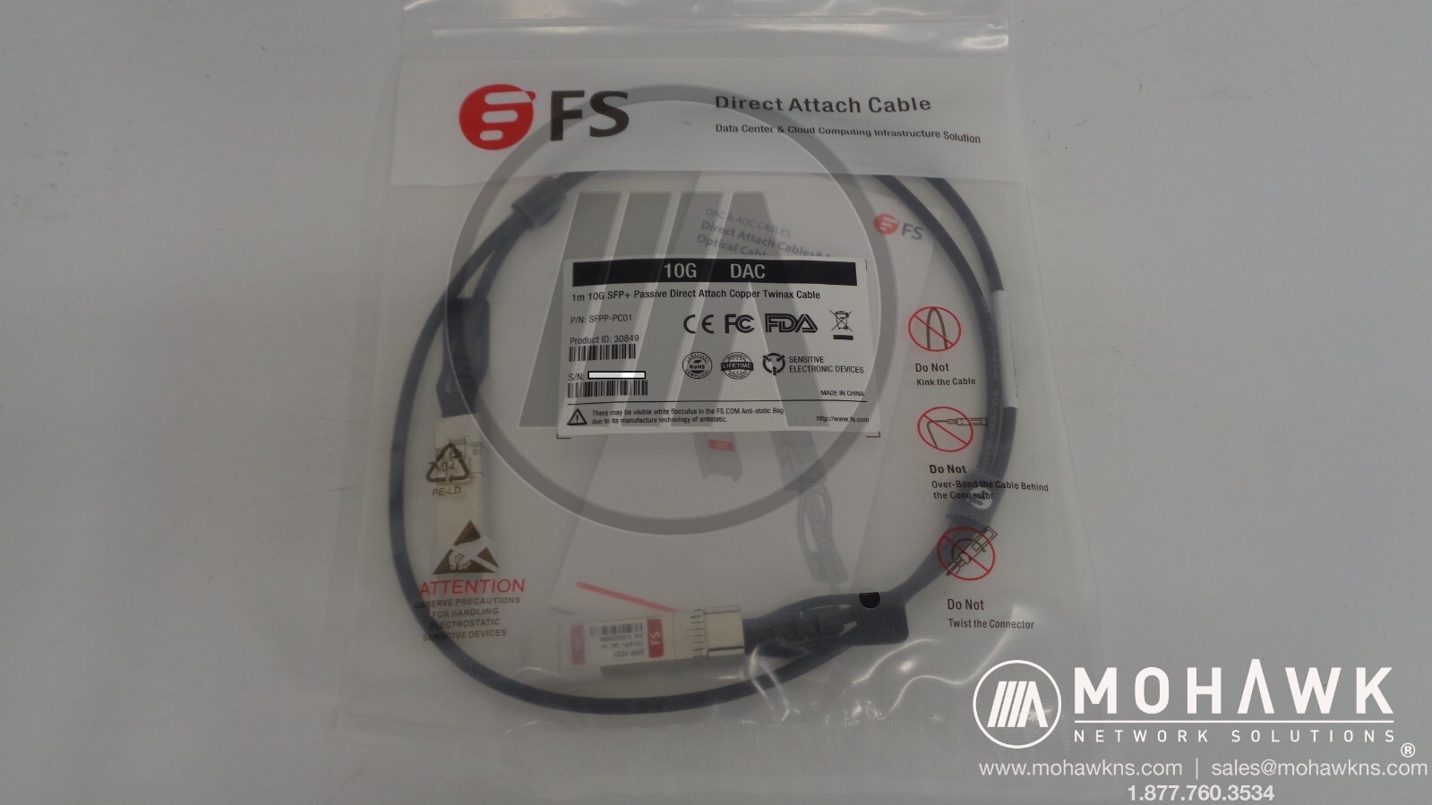 FS 10G SFP+ Passive Direct Attach Copper Twinax Cable - SFPP-PC01 1m