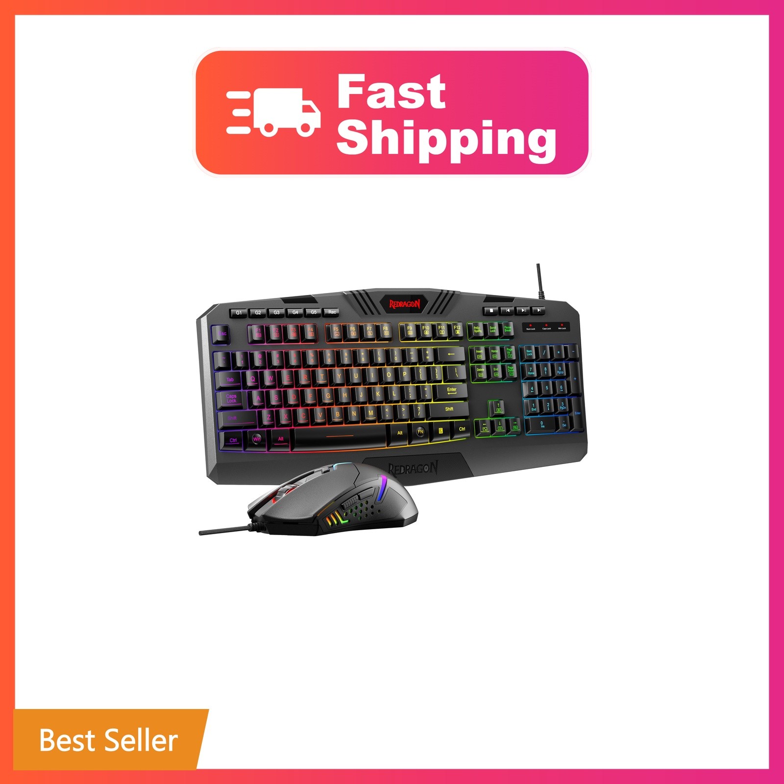 Redragon S101-3 PRO Gaming Keyboard and Mouse, RGB Backlit Programmable Keybo...