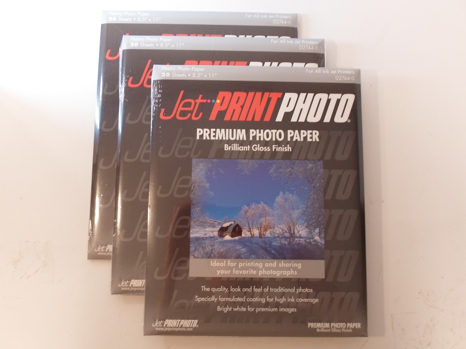 3 Pack Jet Print Premium Photo Paper Brilliant Gloss Finish 20 Sheet/Pack 8.5X11