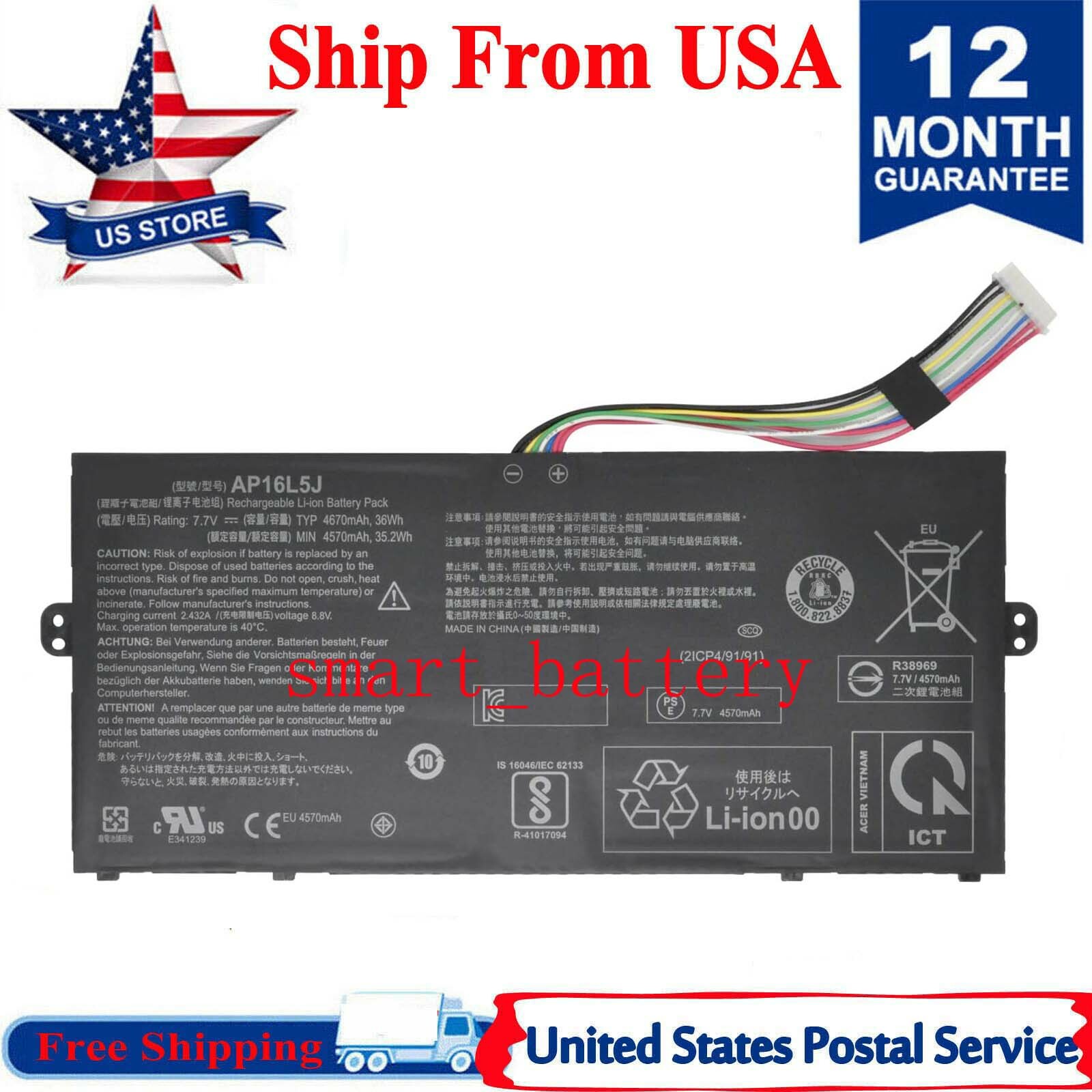 AP16L5J Battery for Acer Swift 5 SF514-52T SF514-52TP-84C9 2ICP4/91/91 7.7V 36Wh