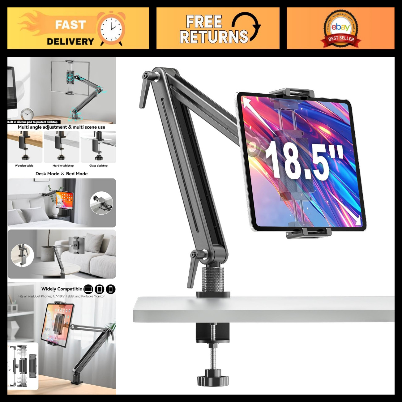 Adjustable Portable Monitor Stand - 360° Rotating Desk Holder for 6.5"-18.5" Scr