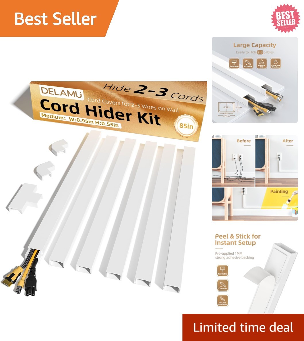 Transform Your Space: 85in Self-Adhesive Cord Hider for Quick, Easy Installation
