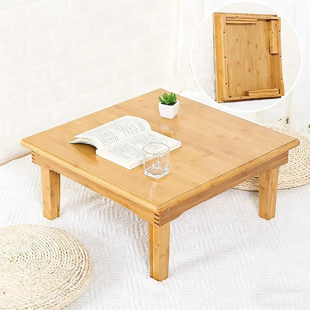 Folding Japanese-Style Square Bamboo Table - Computer Desk, Low Multi-Function,