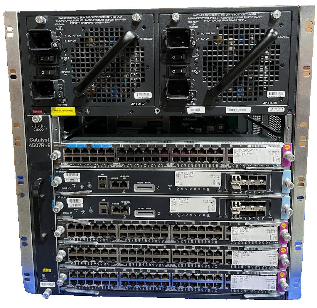 Cisco Catalyst C4507R+E Chassis | Dual SUP8-E | WS-X4748-12X48U+E | 3x UP0E+E