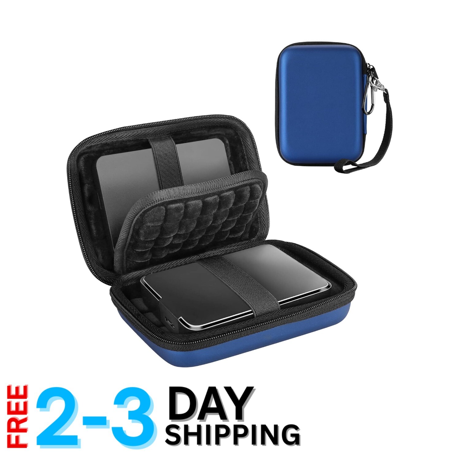 Compact Navy Hard Drive Case with Shock Absorbing Protection for External Drives
