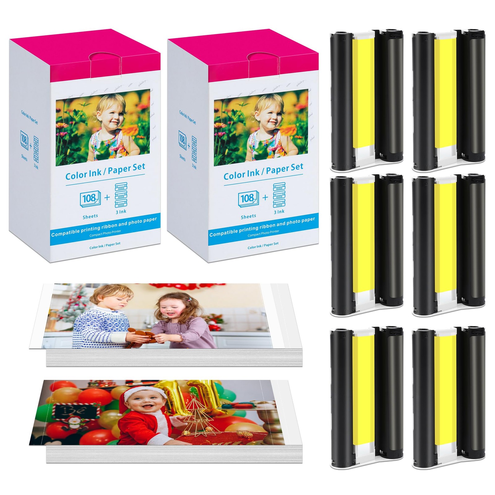 2 Pack Canon Selphy CP1500 Ink and Photo Paper KP-108IN