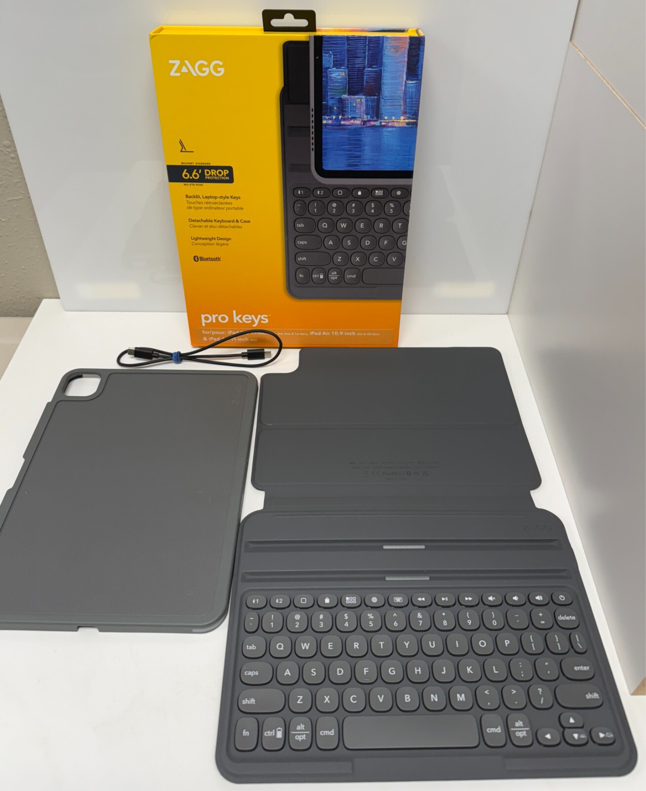 Zagg Pro Keys Backlit Folio Keyboard for iPad Air or Pro (M2) ZKB11FBB34 & Box
