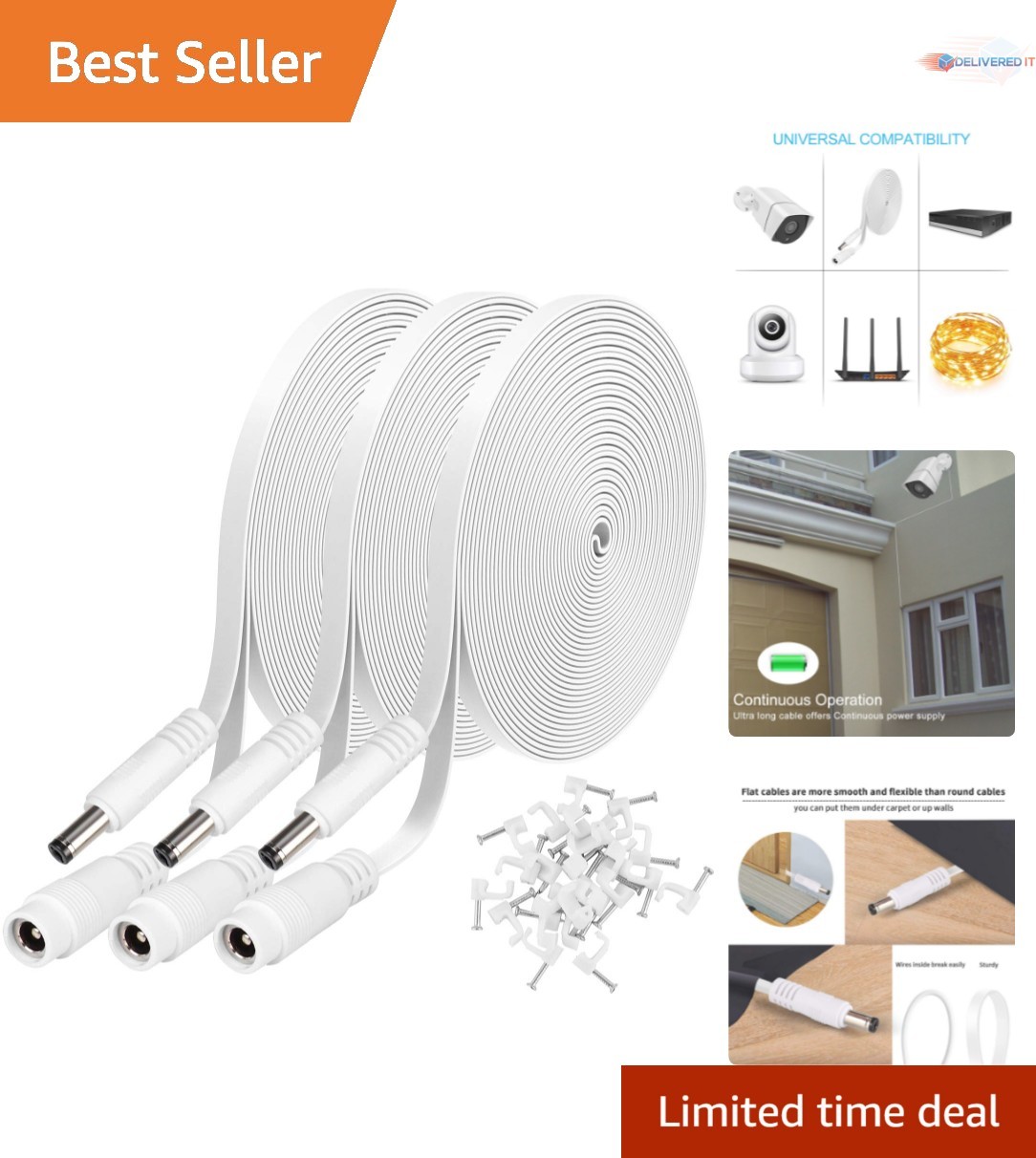 3 Pack 25ft DC Power Extension Cable 2.1mm x 5.5mm for CCTV  Camera LED