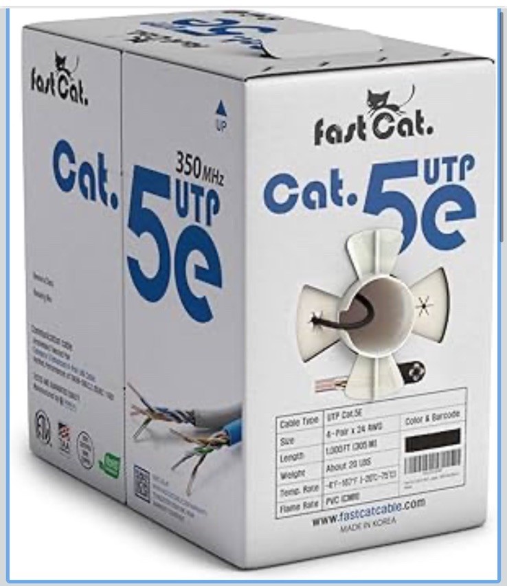 CAT5e Plenum CMP 350MHz Ethernet Cable Black 1000FT - 24 AWG SOLID BARE COPPER