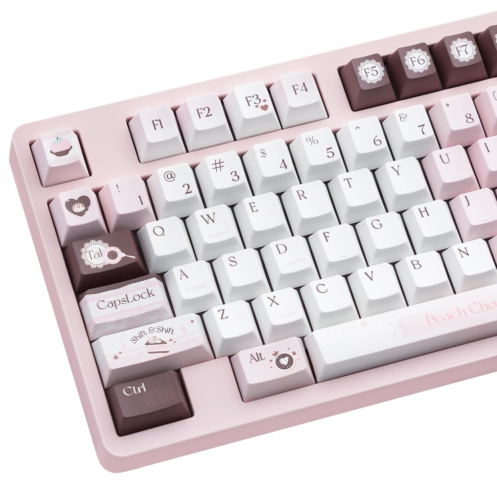 Cute Pink White Brown Chocolate Theme Keycap Set Fits Mechanical Keyboard