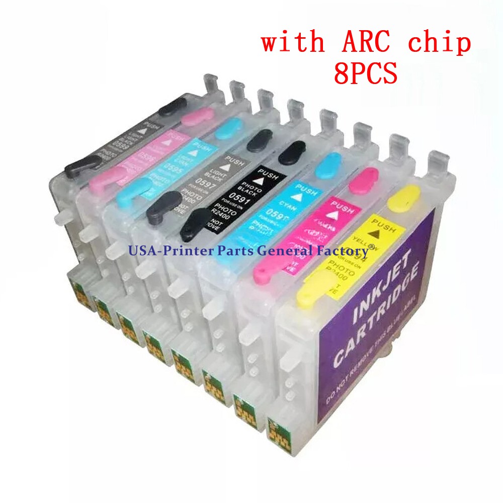 T0591-T0599, Epson Stylus Photo R2400 8pcs refillable ink cartridge Fits For