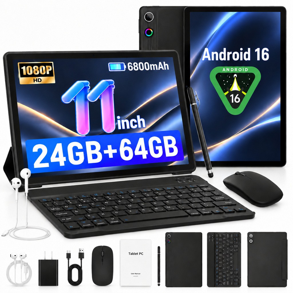 11 Inch Android 16 Tablet 24GB RAM 64GB ROM 1080P 6800mAh Wifi5G A333 Five Core