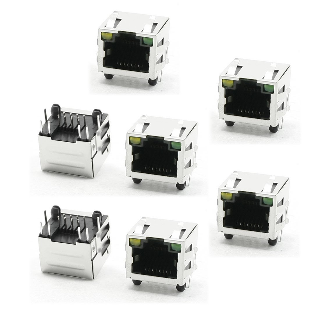 LED  Light Stainless Steel Shielded RJ45 8P8C PCB Jack LAN Socket 7 PC