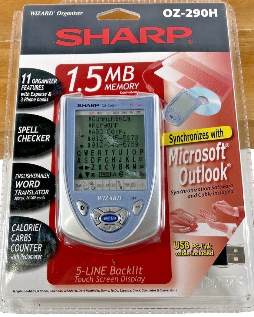 NOS SEALED Sharp Wizard OZ-290HII Organizer 1.5 MB Memory PDA Microsoft Outlook 