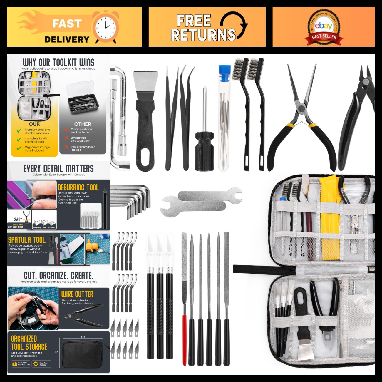 64 Pcs 3D Printing Tool Kit - Nozzle Cleaning, Scraper, Cutter, Deburring Tools,