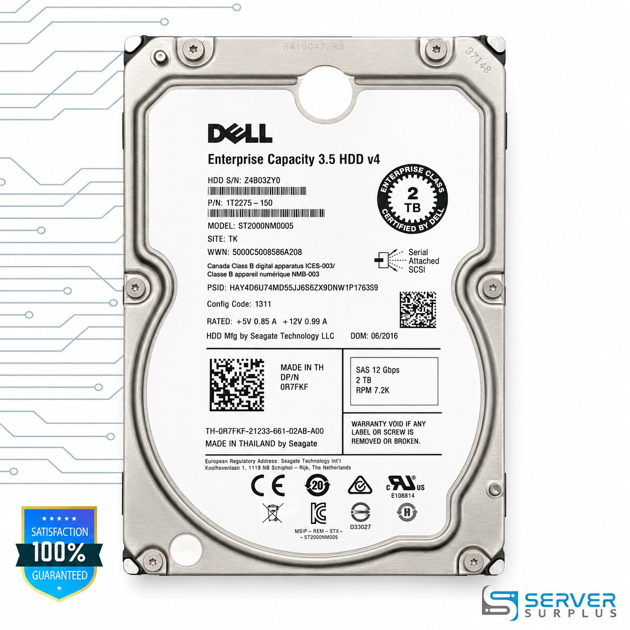Dell 2TB SAS 12Gb/s 3.5-Inch Enterprise HDD | 0R7FKF | ST2000NM0005