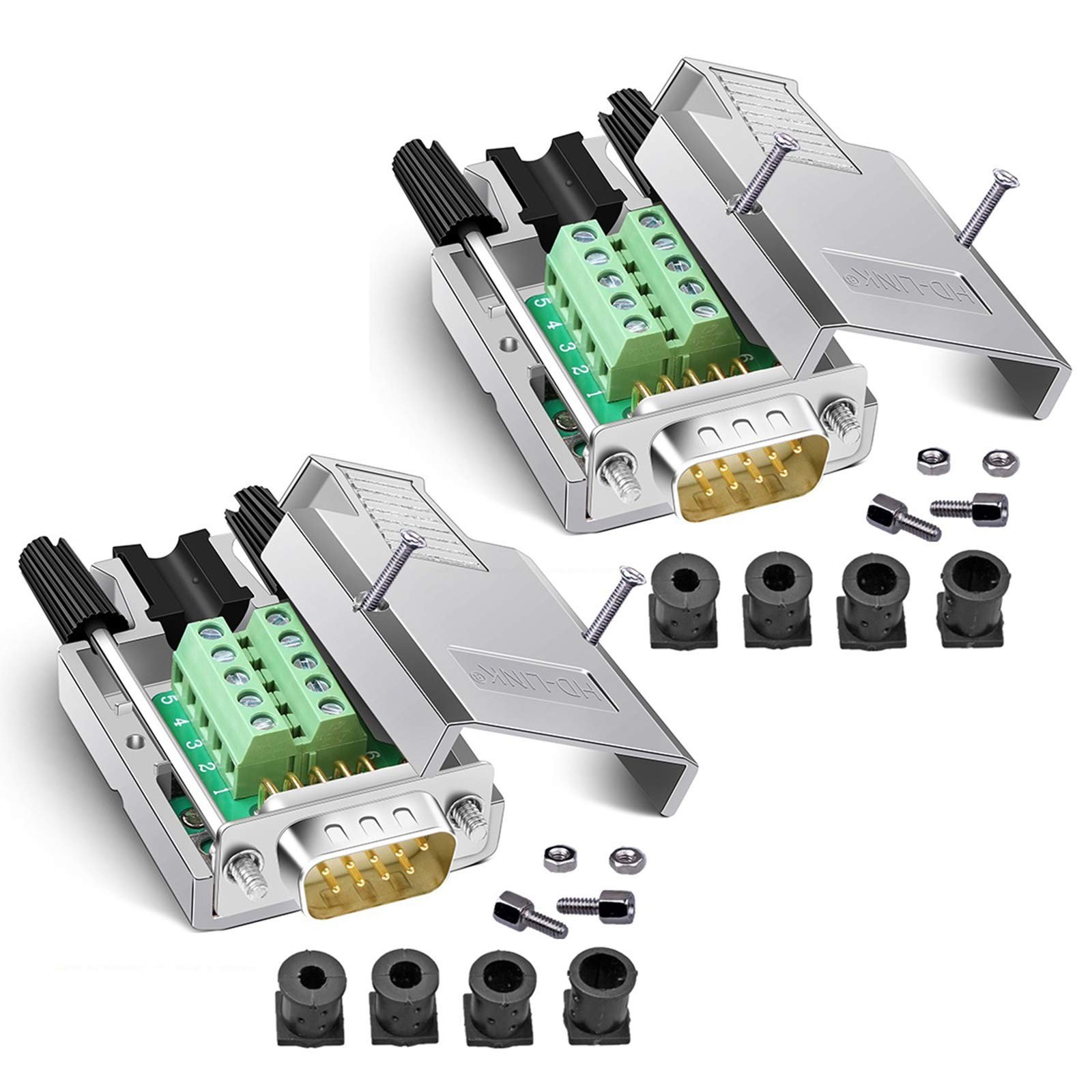 2 PCS DB9 Solderfree Serial To 9 Pin Terminal Thinner Male Adapter Connector