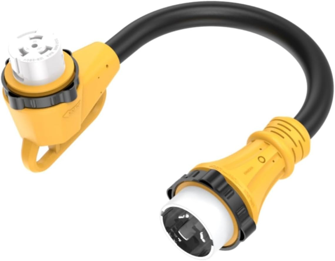 1.5Ft 90 Degree RV 50-Amp Shore-Power Adapter, 50Amp Twist-Lock Adapter