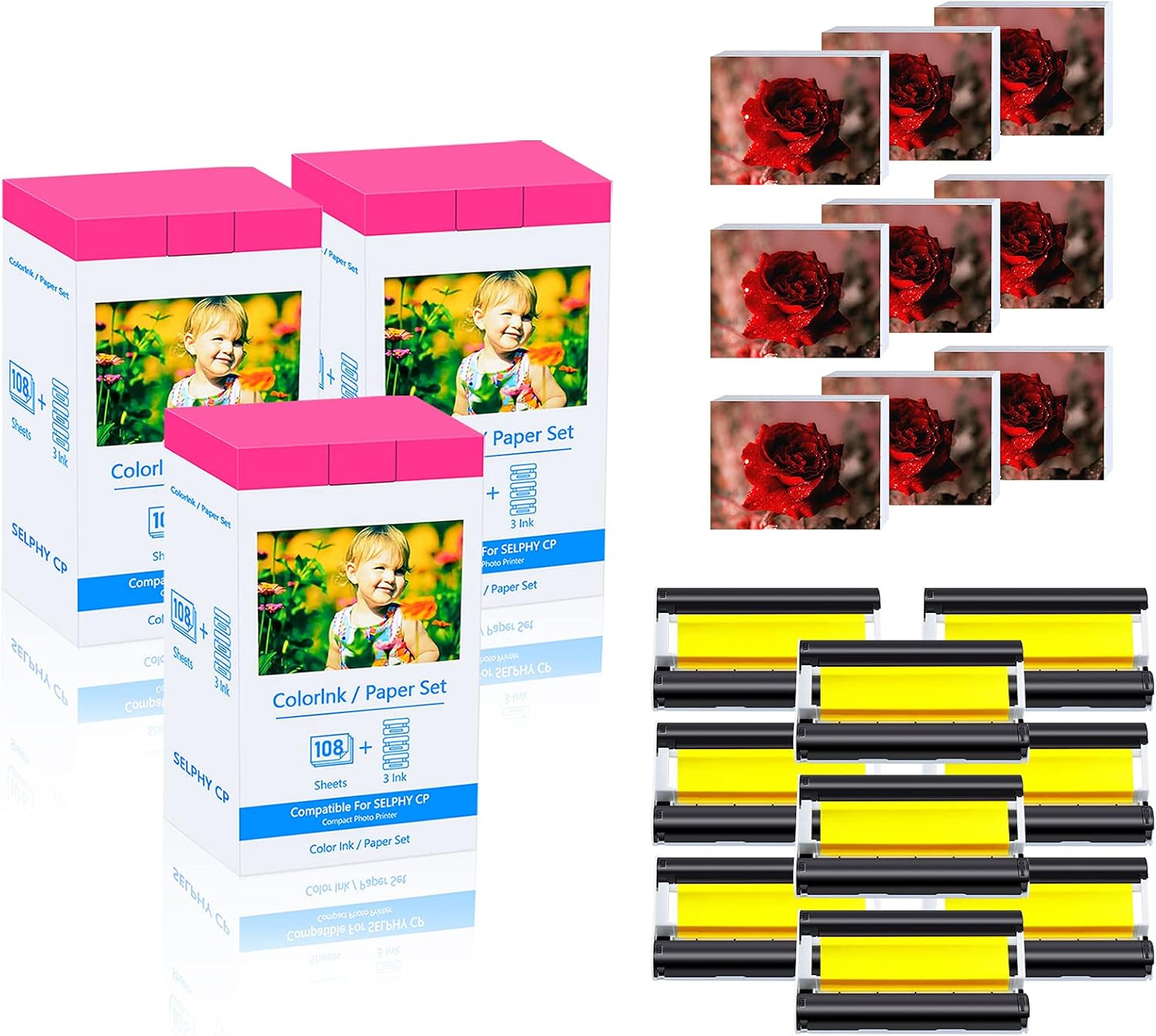 Photo Paper Ink KP-108IN 4x6 Photo Kit 3PK 9 Ribbons 324 Sheets Canon SELPHY CP1