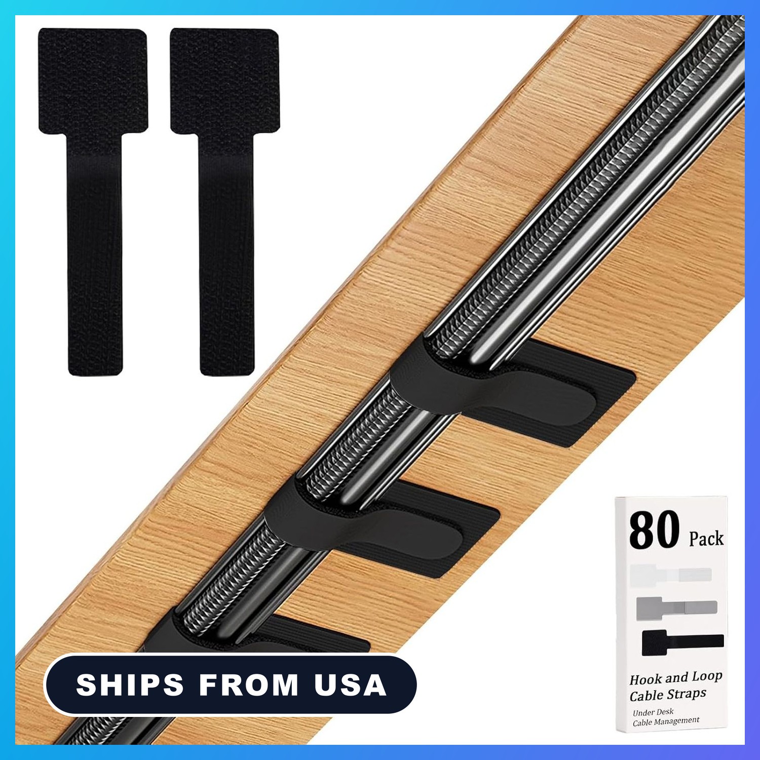 80PCS Hook and Loop Cable Straps, Cable Management Under Desk