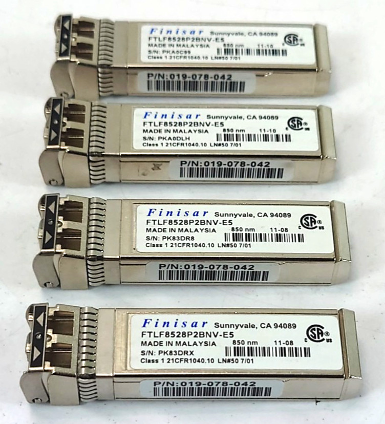 4 x Finisar SFP+ FTLF8528P2BNV-E5 8G FC Transceiver 850nm SW 8.5Gb 019-078-042