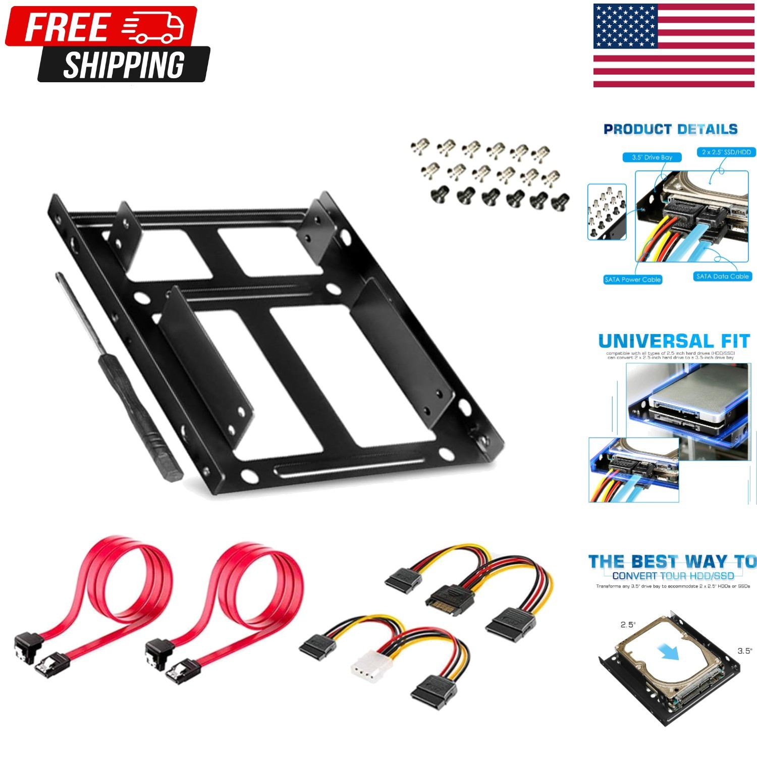 Effortless SSD Installation Kit - 2.5" to 3.5" Bracket with Power Splitter