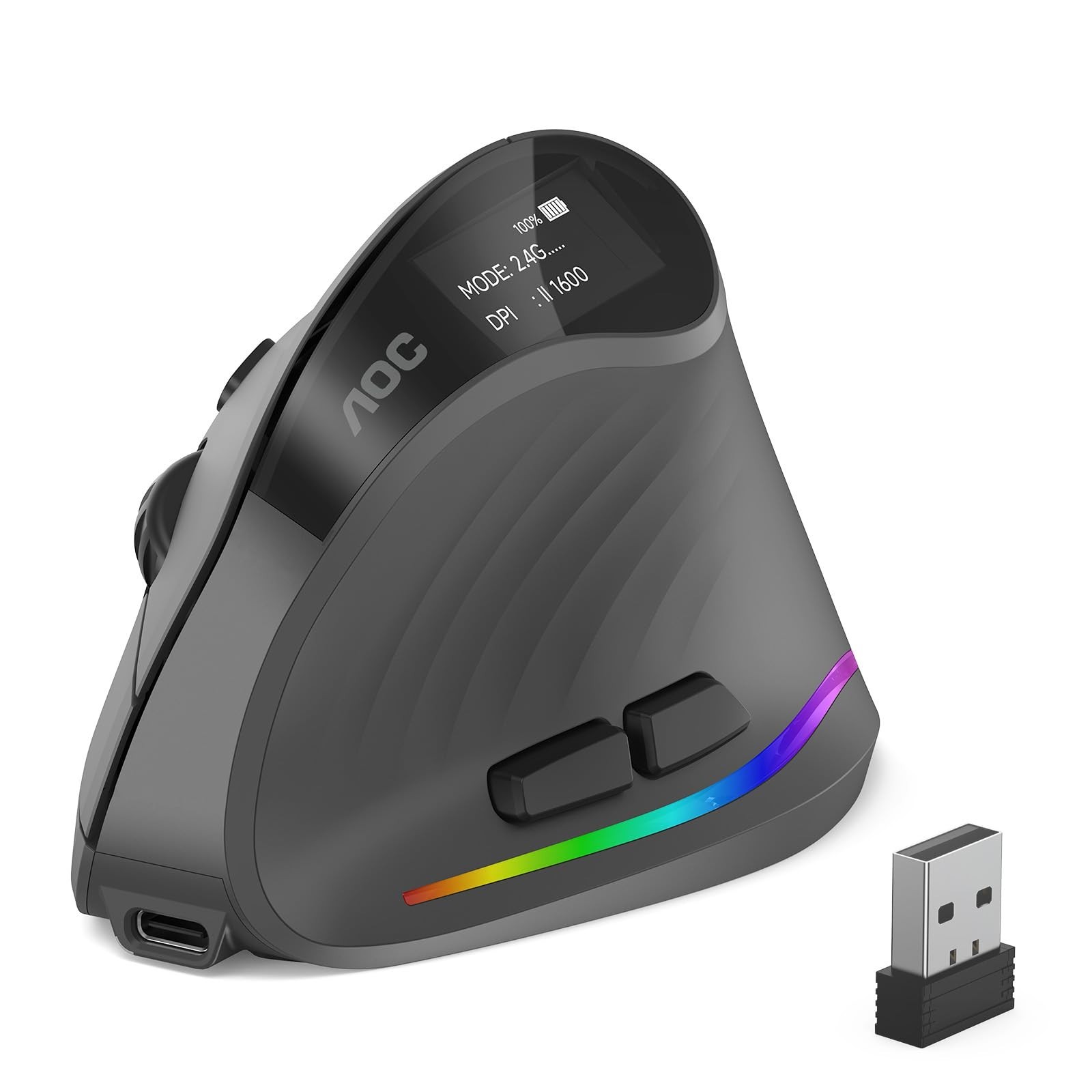 AOC 2.4GHz Ergonomic Mouse Wireless Bluetooth Vertical 4800 DPI Optical Tracking