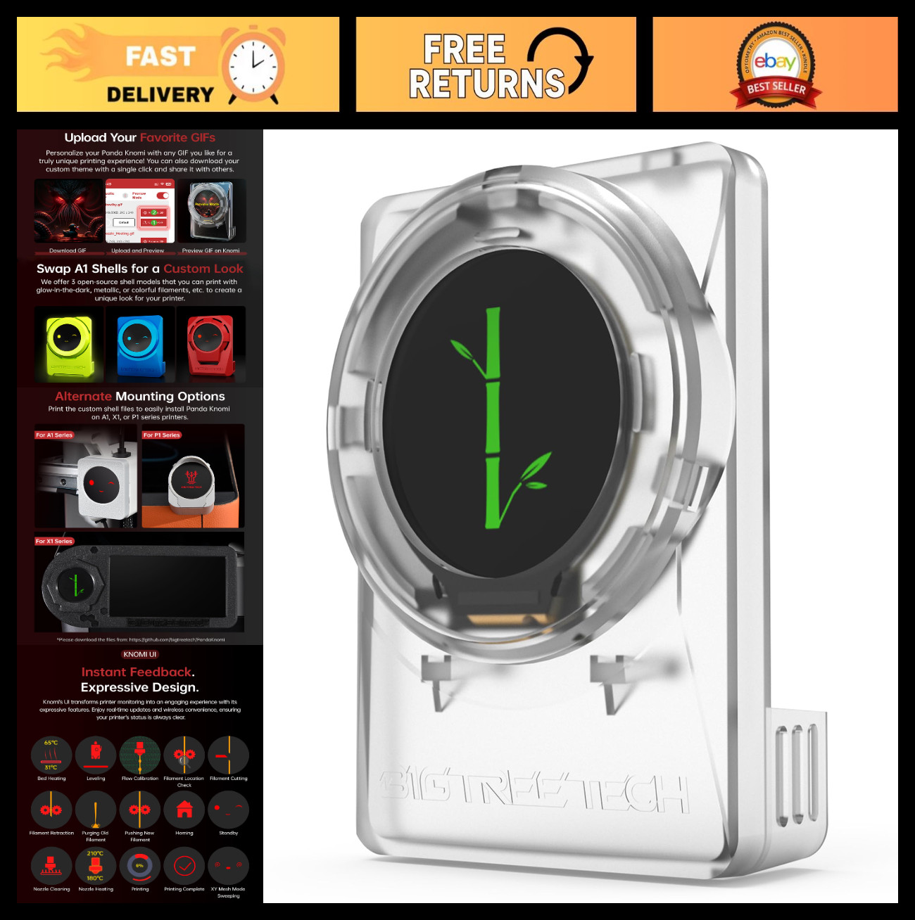 Panda KNOMI UI Upgrade Kit for Bambu-Lab A1/A1 Mini/A2L - Custom Matte Shell & T