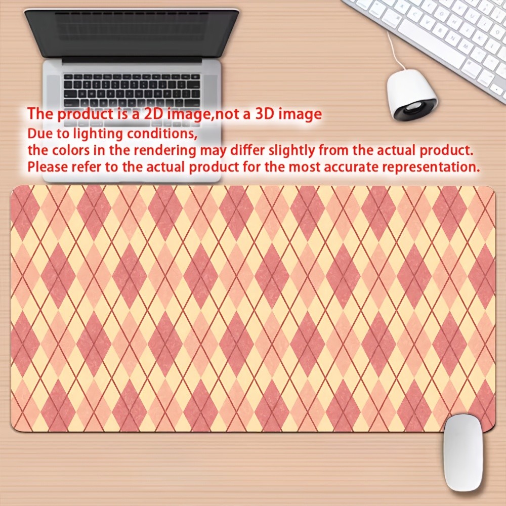 2D Pink Beige Argyle Desk Mat Gaming Mouse Pad 1pc - Non-slip Rubber Base, Was