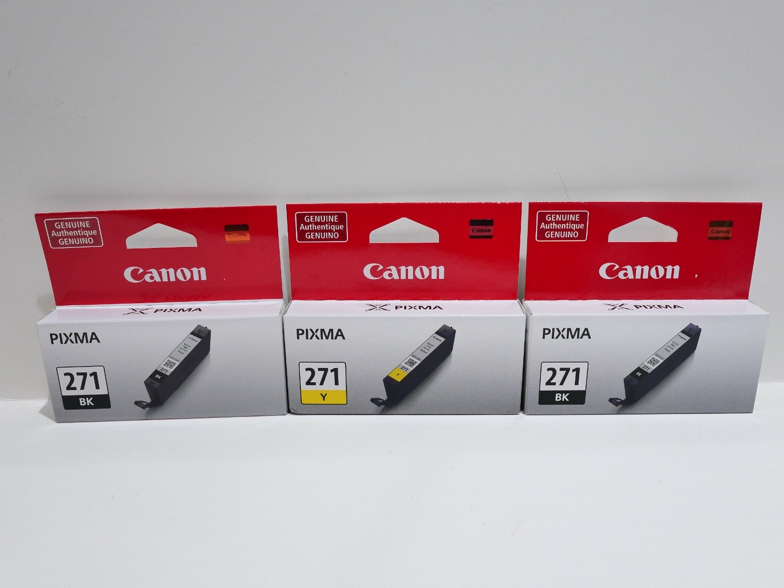 Lot 3 Genuine Canon Cartages PIXMA CLI-271 XL Black (2pc) and Yellow (1pc) NEW