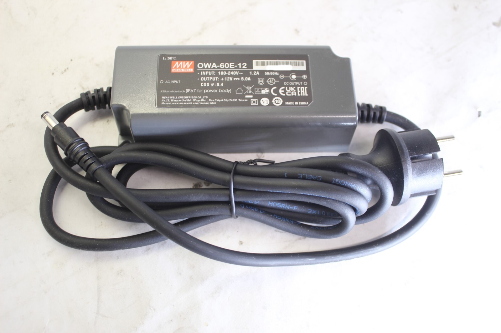 MEAN WELL MW OWA-60E-12 IP67 12V 5A AC-DC Power Supply (EU fork)