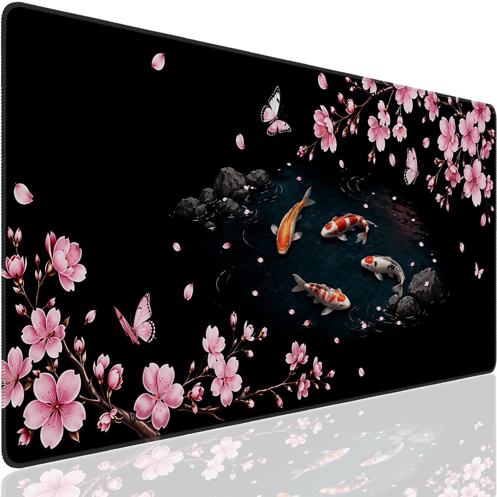 CFMSFKEJI Large Gaming Mouse Pad, Cherry Blossom Koi Fish, Size 35.4 x 15.7