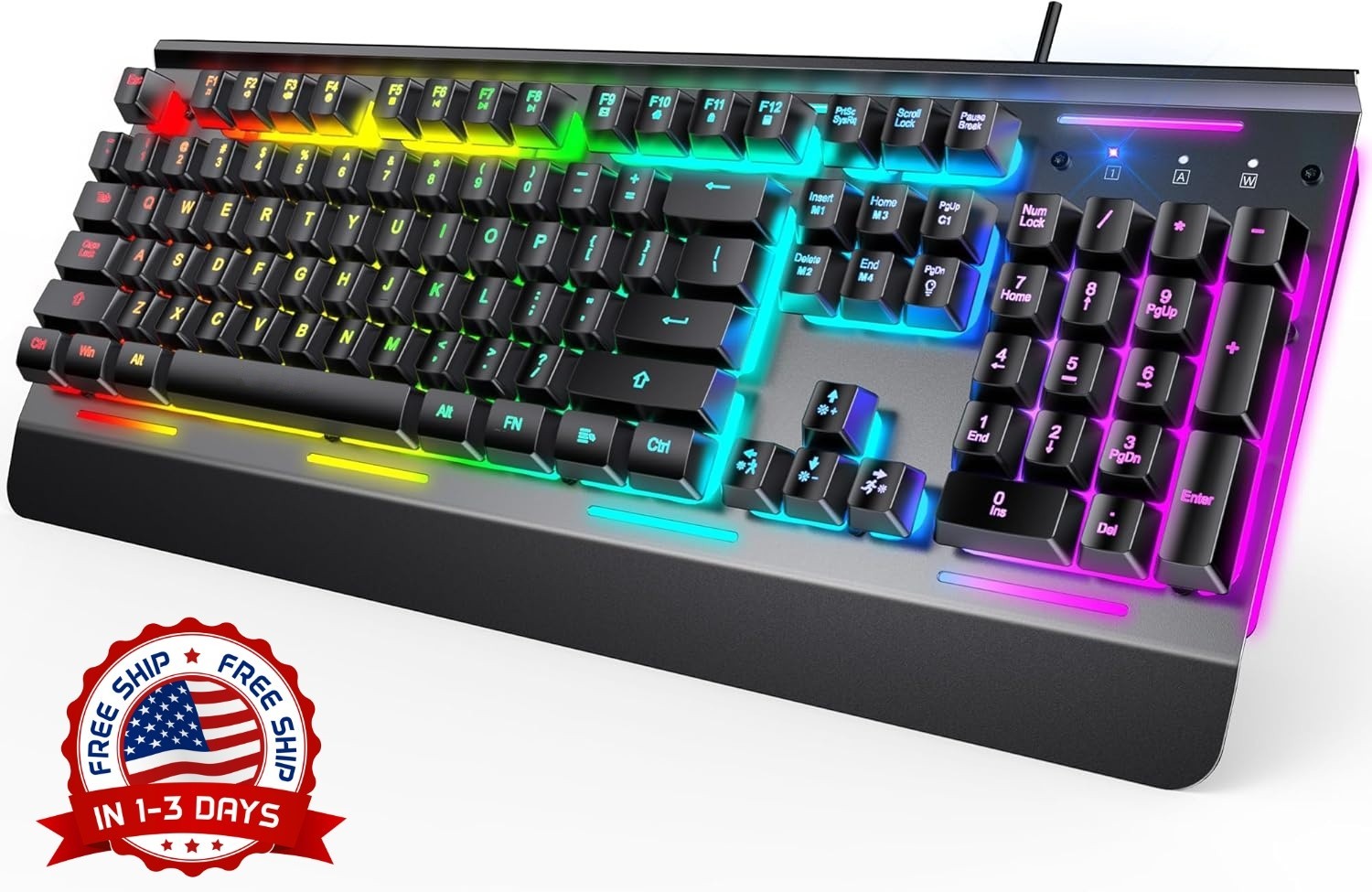 Teclado para juegos, teclado de computadora con cable USB, resistente al agua