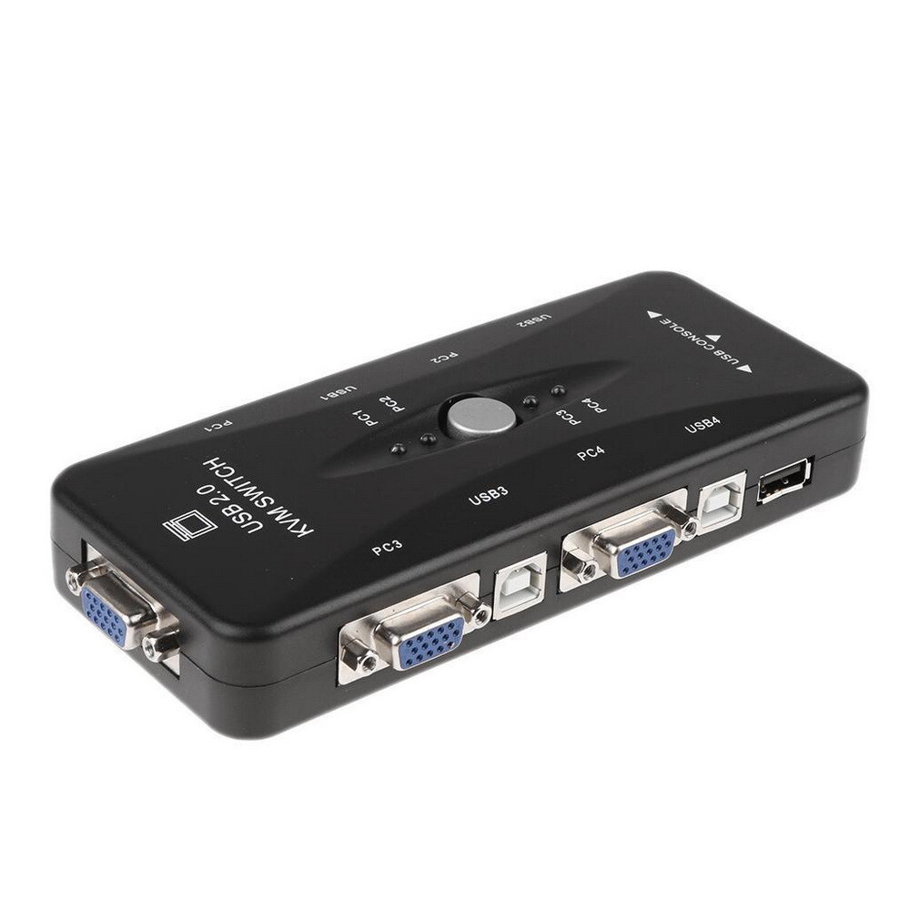 US USB 2.0 KVM Switch 4 Port W 4 Set Cable For Mouse Keyboard Monitor Sharing
