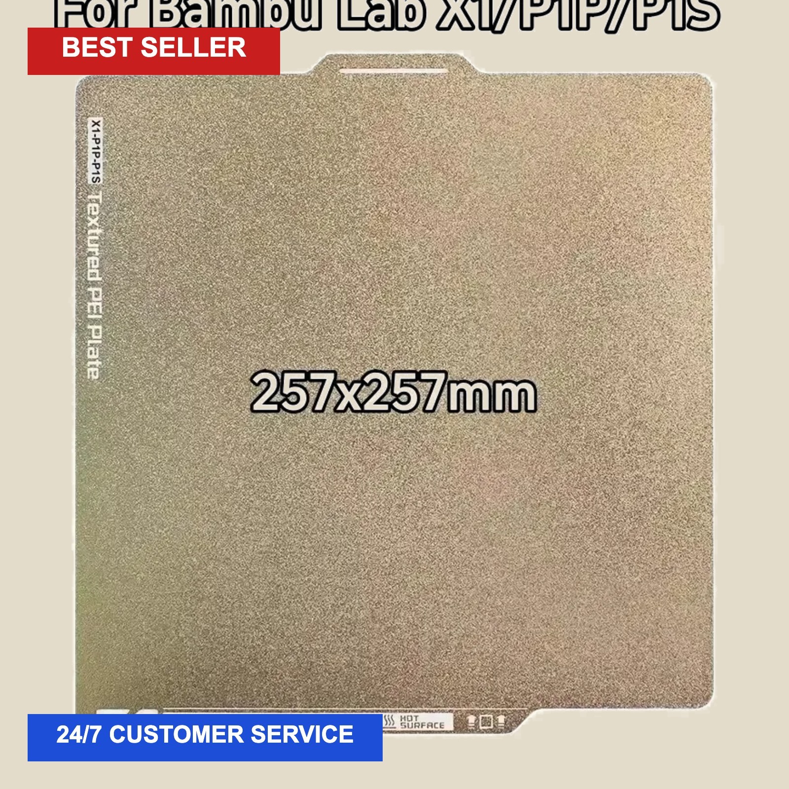 257x257mm Build Plate For Bambu Lab X1/P1P/P1S Texture Double Sided PEI Spring