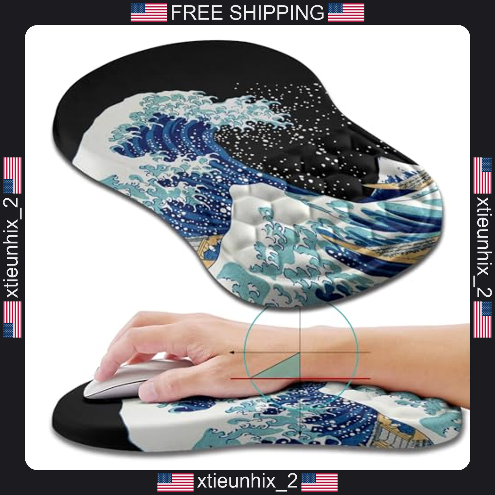 Ergonomic Mouse Pad Wrist Support with Memory Foam, 11.8x7.9 inch, Sea Wave