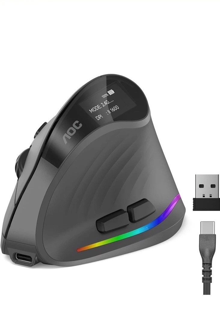 AOC MS610 2.4G Vertical Ergonomic Wireless Mouse 1600 DPI Gray NEW