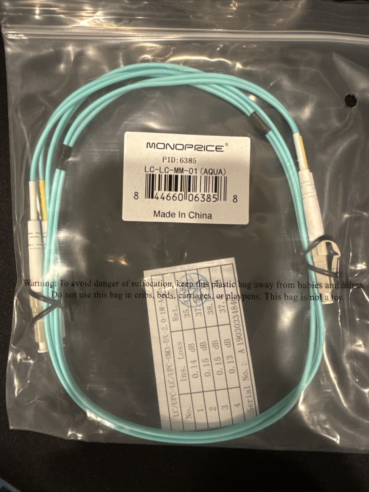 NEW  PACK OF 10- monoprice  Multimode OM3 Fiber Optic Cable 2mm 50/125 (6385)