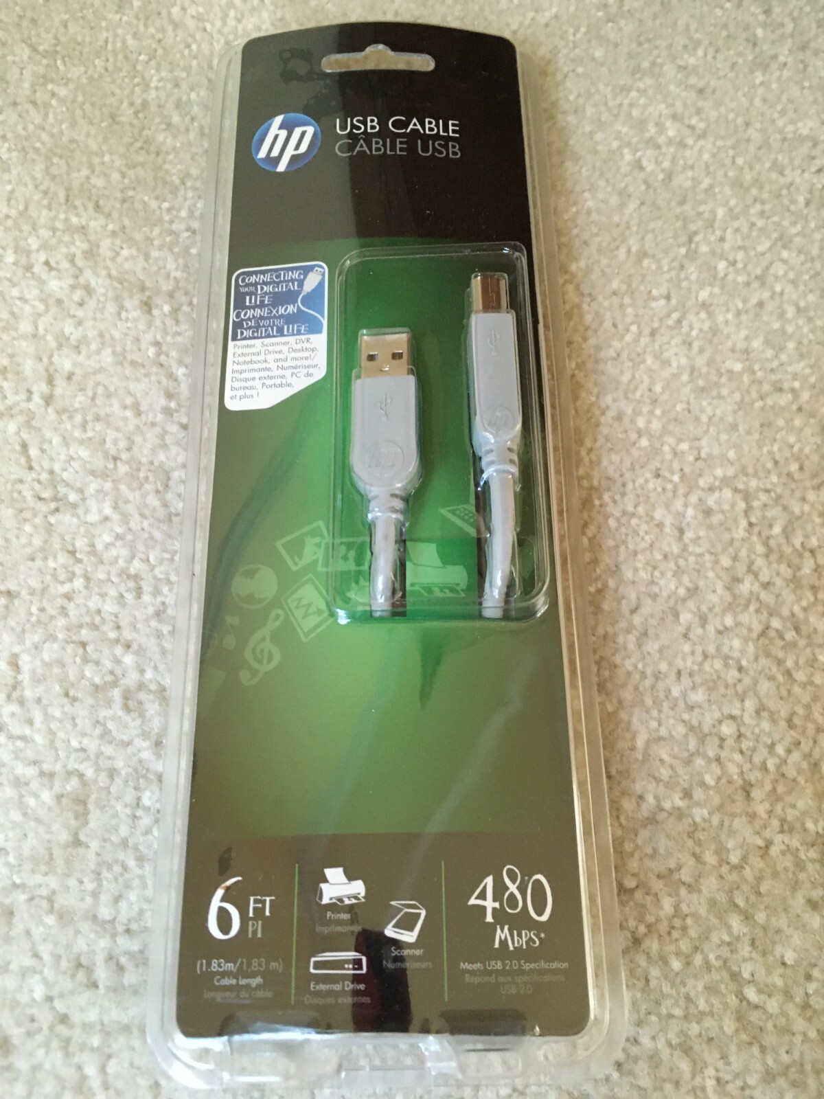 HP Monster 6 ft. A to B USB Cable 480 MbPS USB-6 ES 122243-00 – NEW - SEALED