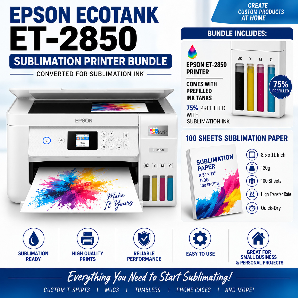 Epson EcoTank ET-2850 Sublimation Printer Bundle + Sublimation Paper   *READ*
