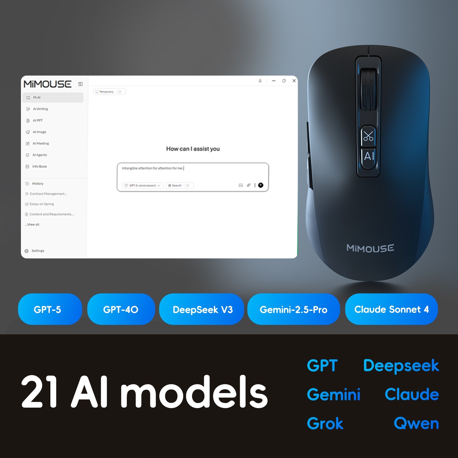 MiMOUSE M4 AI Smart Mouse Wireless Offline Voice Typing & Real-Time Translation